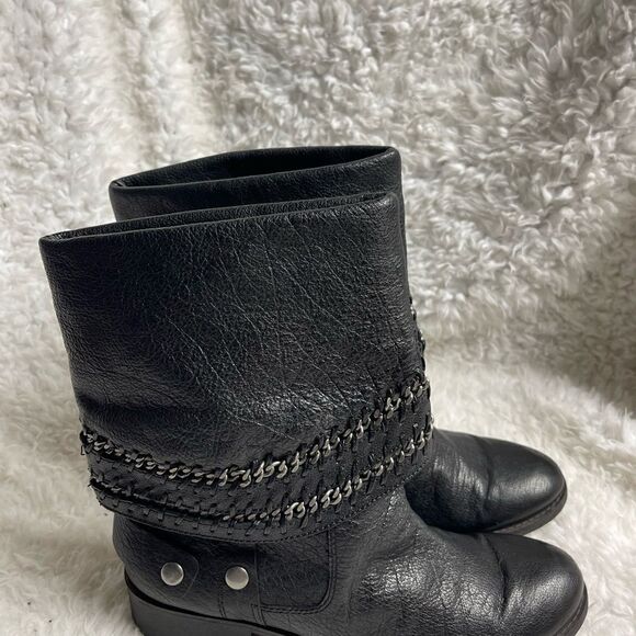 Nine West American Vintage Barstool ankle Boots Black Leather chain accent SZ8M - Picture 5 of 11